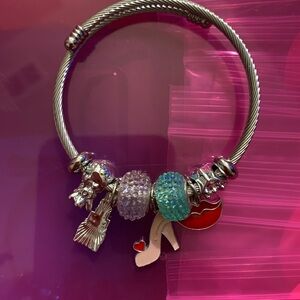 Silver Charm Bracelet with Colorful Beads